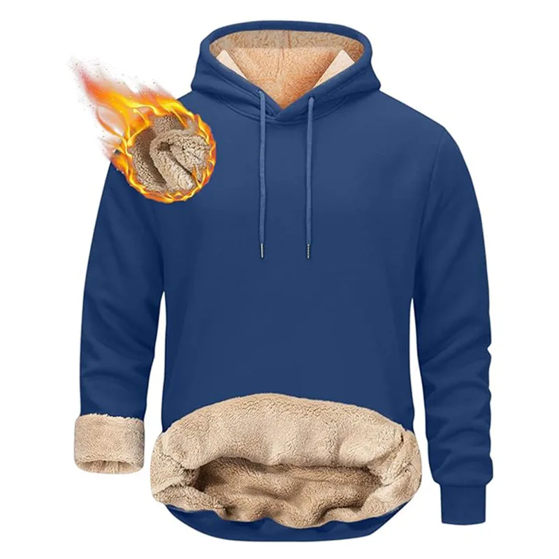 Winter männer Warme Hoodies Sport Dicke Sweatshirts Winddicht Thermische Casual Einfarbig Lose Langarm Pullover Streetwear