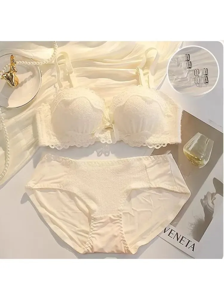 Women Strapless Wireless Bra Anti-Slip Half Cup Small Bust Compression Enhancer Anti-Sag Soft Sexy Lingerie Underwear Set