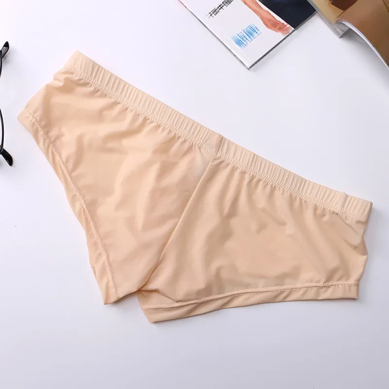 1pc Men's Ice Silk Low Waist Briefs Elastic Solid Color U-Convex Pouch Panties Lingerie Male Underwear Underpants