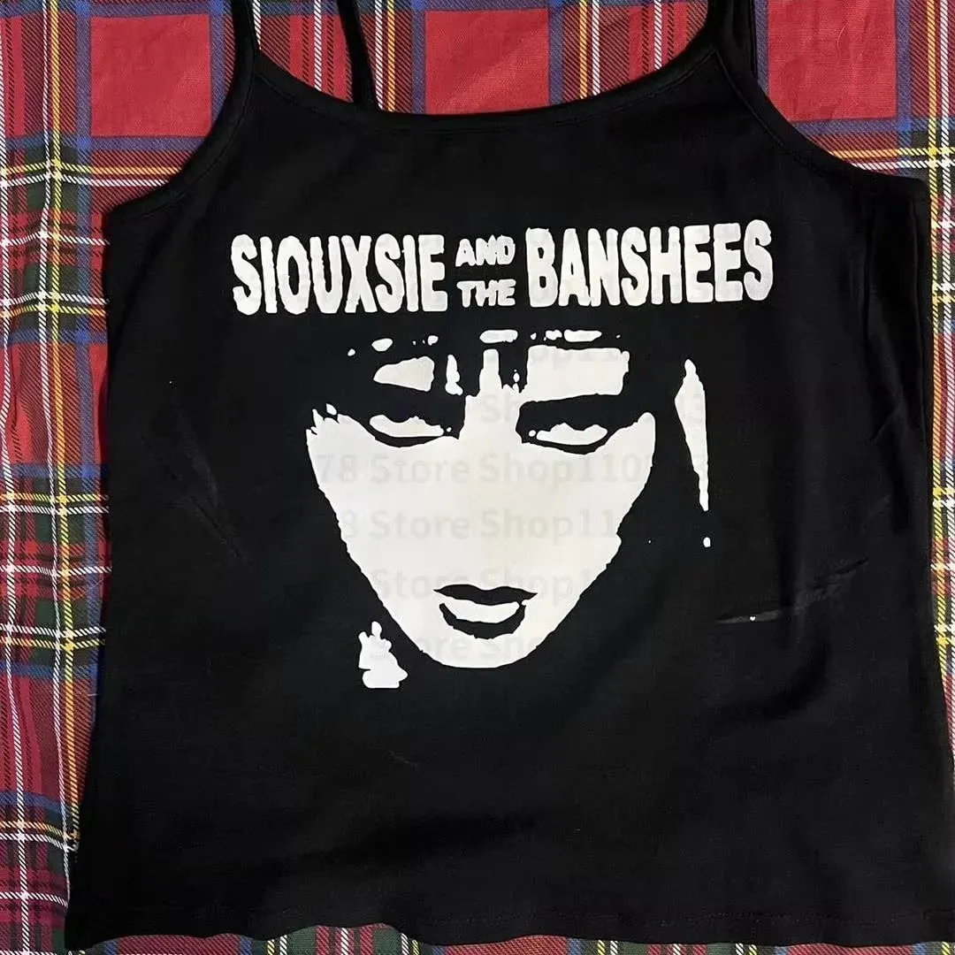 Women Gothic Spider Web Print Cami Tank Top Sleeveless Spaghetti Strap Y2K Slim Cropped Camisole Dark Punk Streetwear Tops