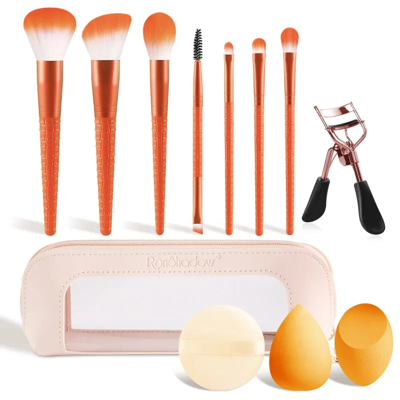 12Pcs Complete Makeup Tool Kit 7 Makeup Brushes 2 Beauty Sponges Eyelash Curler Powder Puff Storage Bag Full Cosmetic Set — image 8