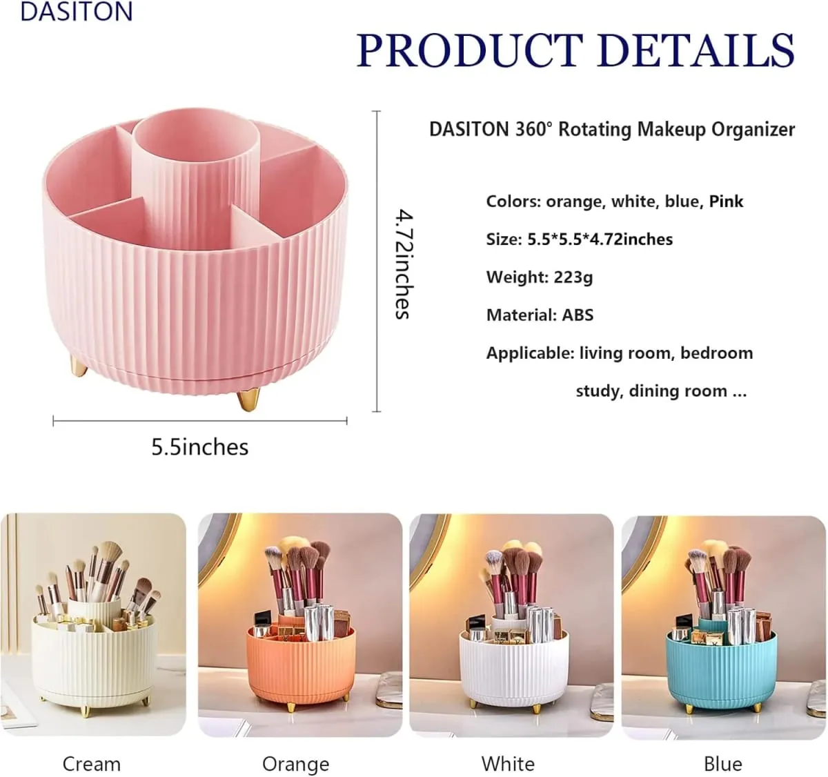 360° Rotating Makeup Tool Storage Box Desktop Organizer Cosmetic Brushes Holder Lipstick Eyebrow Pencil Holder Jewelry Container — image 2
