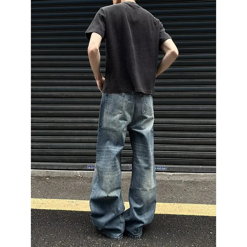 Men's Jeans Man Pants Heavy Duty Washed Multi Pocket Carpenter Style Straight Loose Denim Trousers Casual Fit High Street