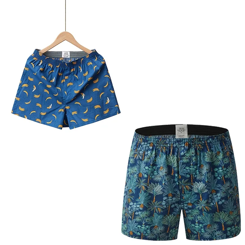 Boxer da uomo in cotone, intimo da uomo con motivo stampato, pantaloncini stile college, abbigliamento estivo traspirante e confortevole