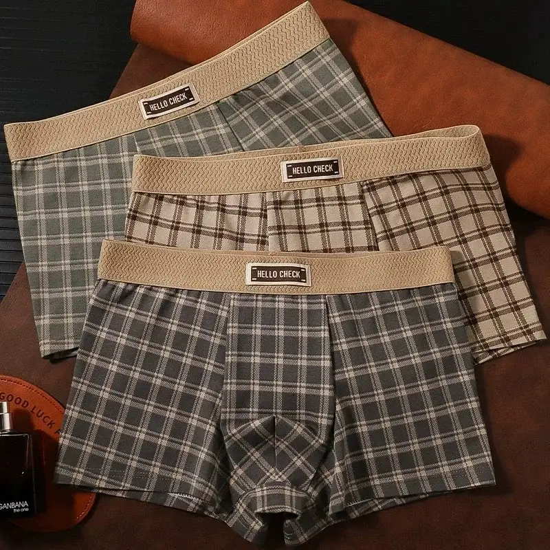 Quần Short Boxer Retro In Họa Tiết Ca Rô 4 Món, Đồ Lót Mềm Mại, Thoải Mái, Thoáng Khí, Quần Lót Boxer Không Đường May Cho Nam — image 2