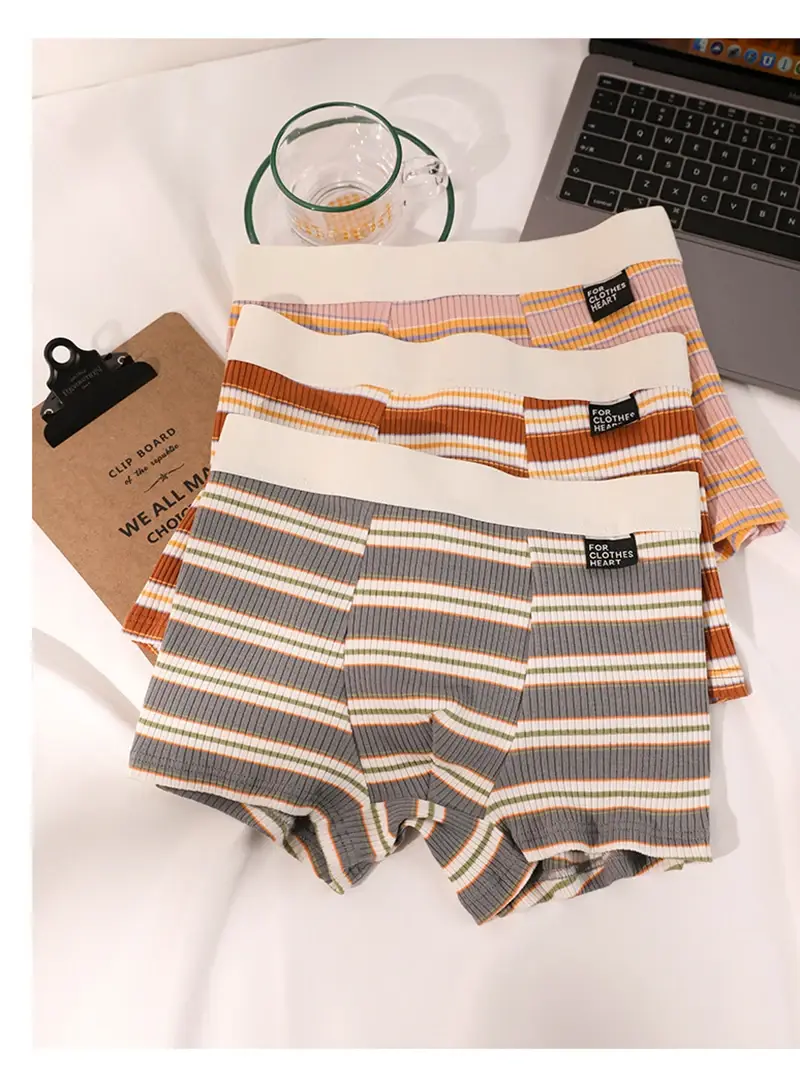 Men's Cotton Panties Sexy Stripe Comfortable Underpants Elastic Breathable Boxer Shorts U Bulge Pouch Male Underwear Cueca Homme