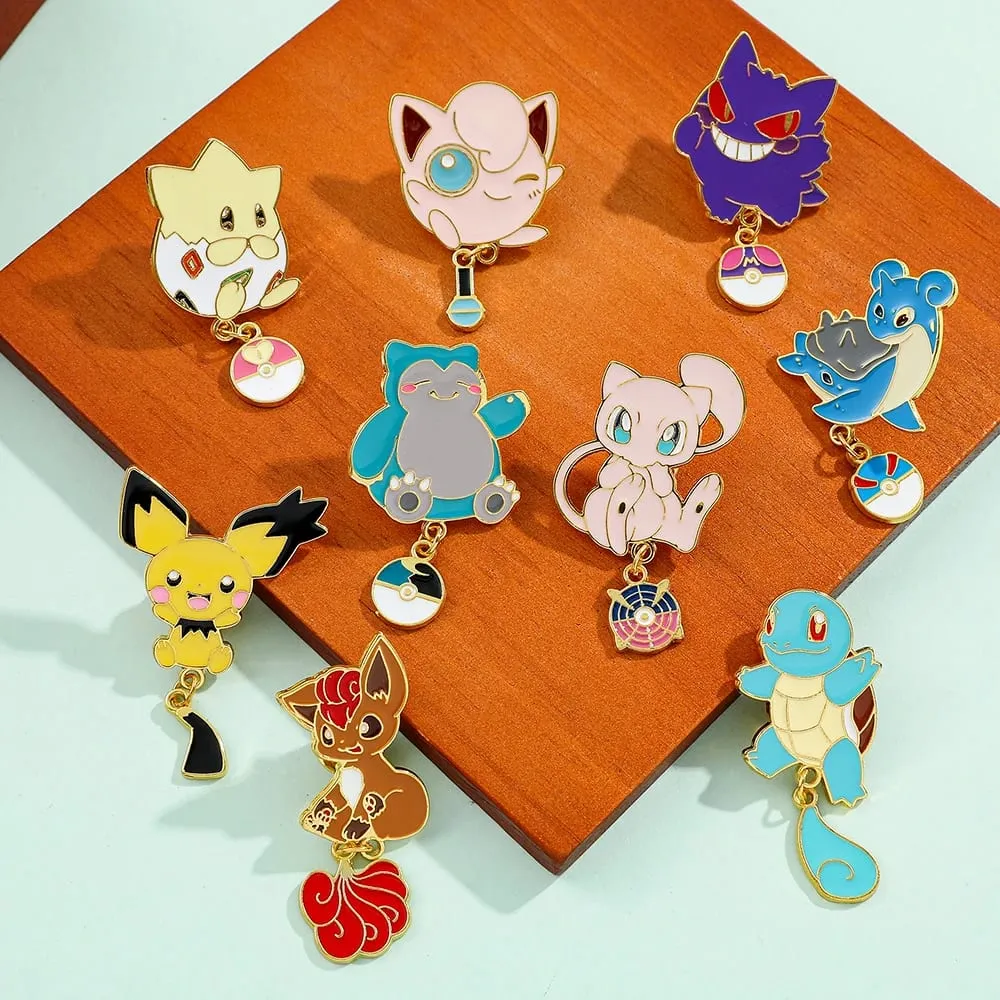 Enamel Pins Set - Cute Pikachu Squirtle Charmander Brooches for Backpacks Jackets - Anime Cartoon Badges Gift for Fans