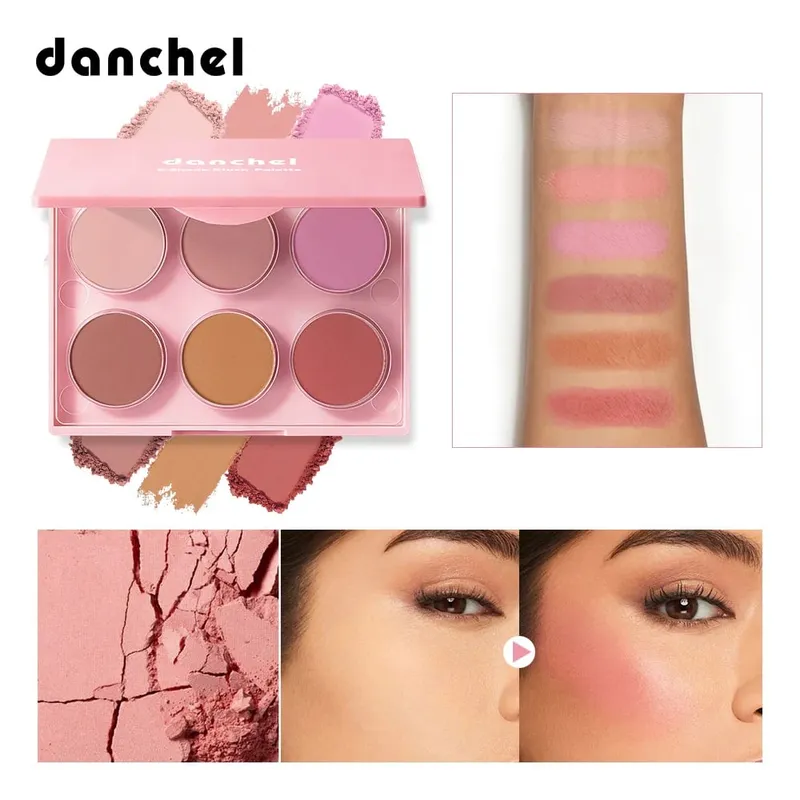 Matte Shimmer Nude Eyeshadow & 6 Tone Blush Powder Palette Langdurige mengbare gezichtsoogmake-upkit met applicatorborstels