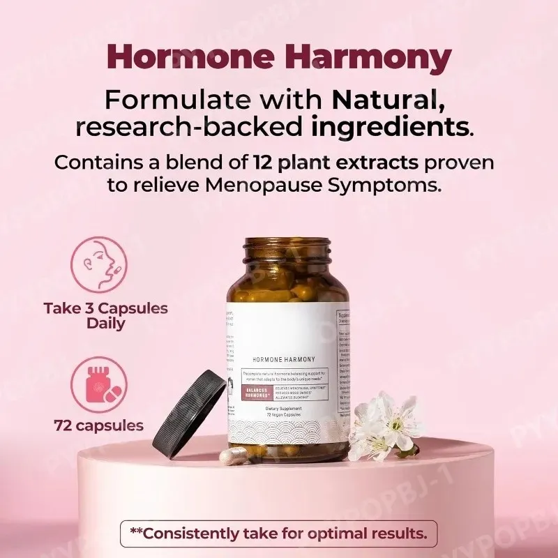 Kapsułki Hormone Harmony z naturalnym suplementem ziołowym Wsparcie odnowy biologicznej dla kobiet Ulga Menopauza Równowaga hormonalna 72 szt.