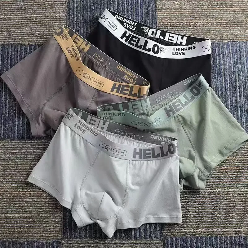 4Pcs/lot Men's Underwear Sexy Boxer Shorts Cotton Panties Man Solid Underpants Male Soft U Convex Lingerie Plus Size L-6XL