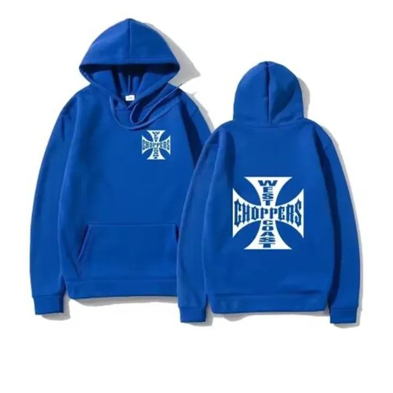 West Coast Iron Cross Choppers Tryckt Huvmode för män Cool tröja Unisex mode fleece Oversized hoodie Streetwear