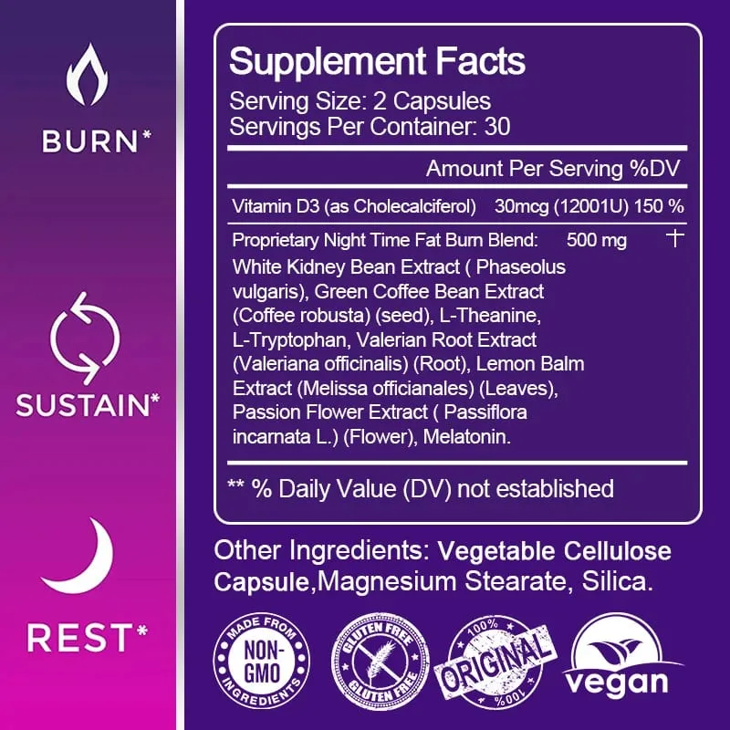 Boost Metabolism & Suppress Appetite with Night Time Fat Burner - Healthy Weight Management Capsules for Weight Loss