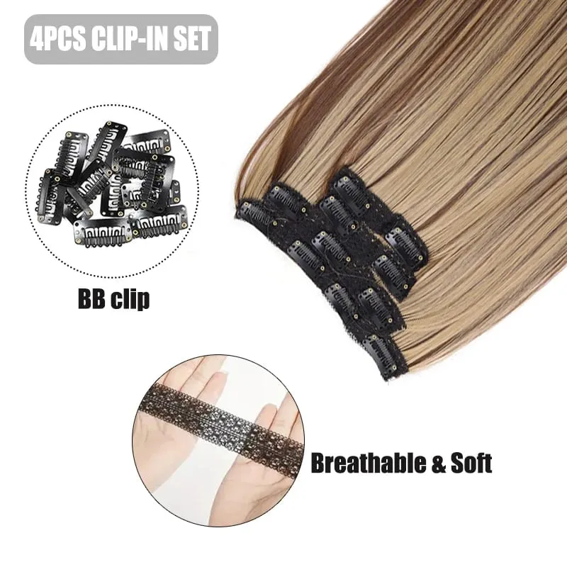 Wig piece for women long straight hair extensions 11 card four piece set synthetic clip hair — image 4