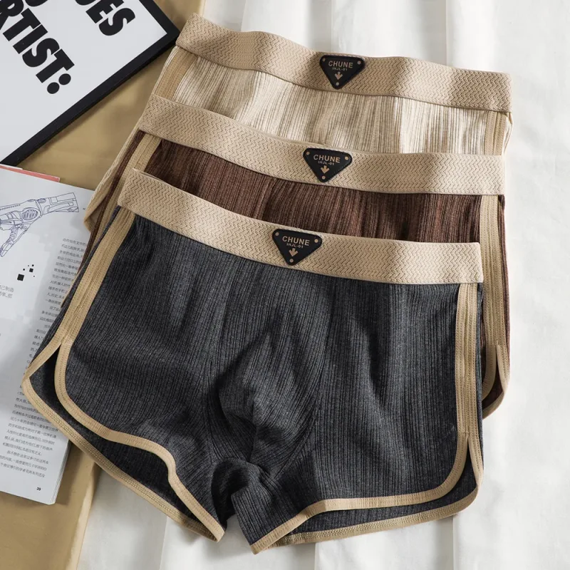 3 unidades/pacote 100% algodão sólido listrado calcinha masculina para 40-100kg malha respirável virilha cuecas boxers de cintura alta elástica