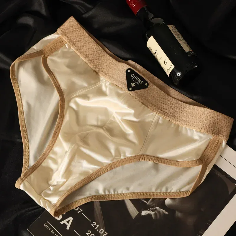 Slips en soie glacée pour hommes, sous-vêtements semblables à du Satin, sous-vêtements d'été respirants à séchage rapide, sous-vêtements Sexy avec pochette en U, 1/3 pièces