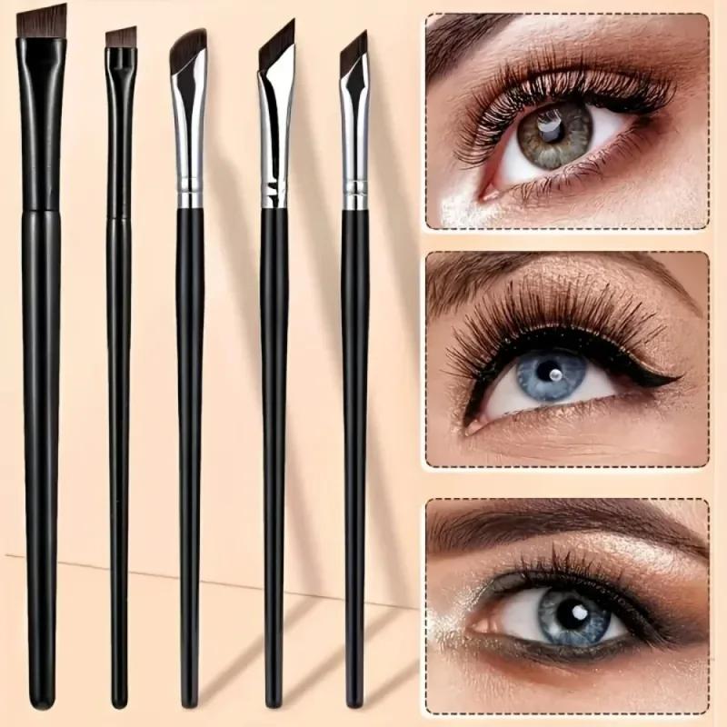5pcs Precision Eyeliner Brush Set Angled Eyeliner Eyebrow Brushes With Long Handle For Beginner Make-up Artist Eye Makeup Brush