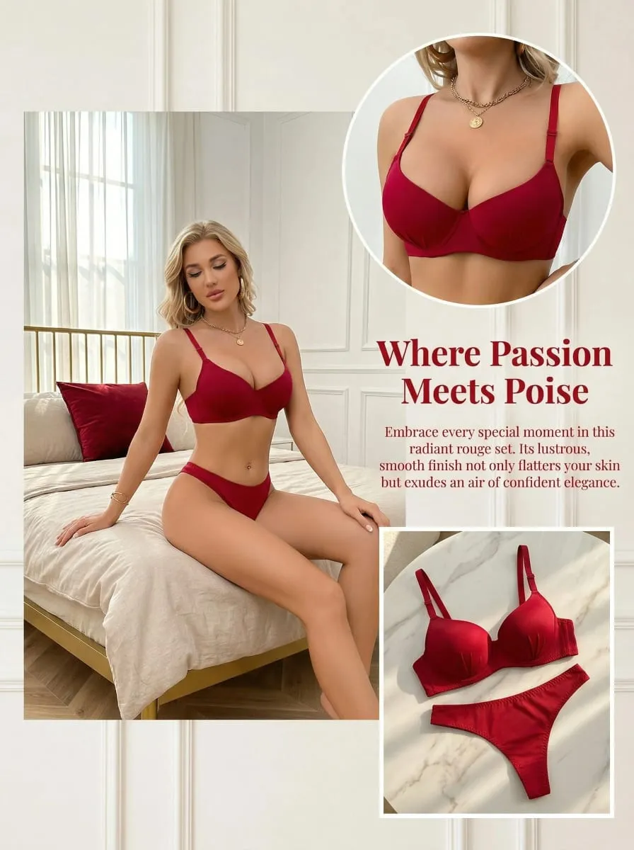 Conjunto de sujetador rojo sin encaje Copas moldeadas en 3D con aros revestidos para una elevación superior Banda suave para comodidad y estabilidad durante todo el día B2087 — image 3