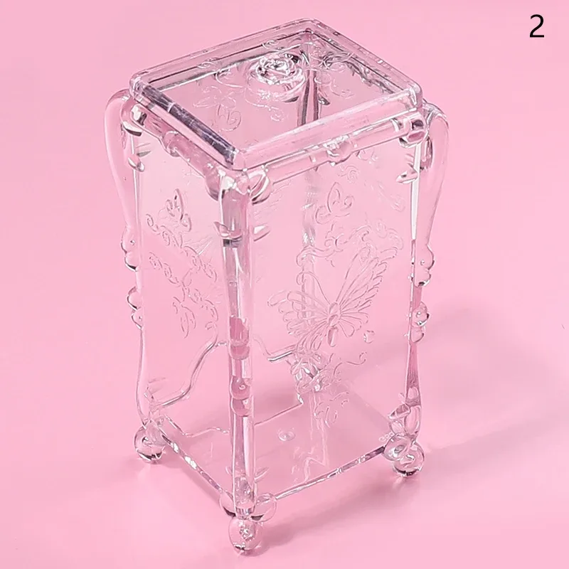 Cotton Pad Nails Storage Box Butterfly Transparent Pink Design Napkins Container Brush Organizer Makeup Case Nail Art Tools