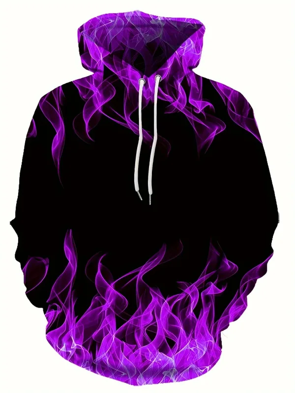 2024 Creative Flame 3D Print Hoodie Cool Hoodies Mens Spring Autumn Pullover Hooded Sweatshirt Oversized Harajuku Y2k Clothes