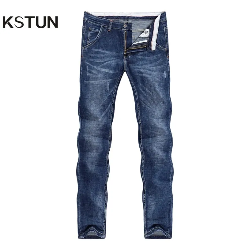 Jeans Men Summer 2024 Thin Blue Slim Straight Denim Pants Casual Fashion Men's Trousers Full Length Cowboys Man Homme Jean — image 1