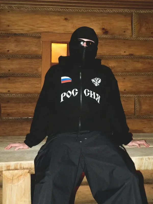 Hip Hop Face Cover Moletom Unissex Solto Preto Zip Up Moletom Design Impresso com Bandeira da Águia