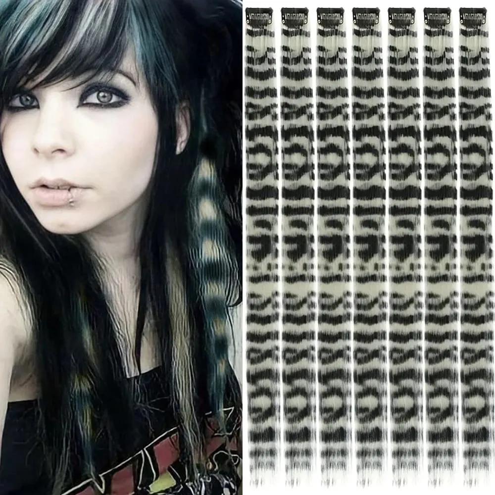 18' 7 Pcs Rainbow Long Straight Zebra Print Synthetic Feather Clip in Hair Extensions for Women Ideal Halloween Christmas — image 11