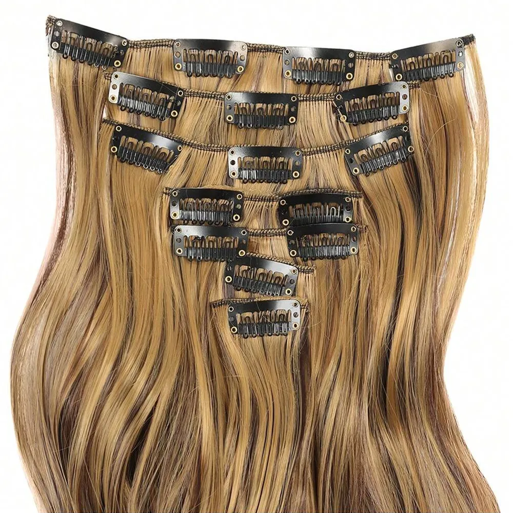 7 Clips In Hair Extensions Lange Golf Kapsel Zwart 20 inch Natuurlijk Synthetisch Haar Dagelijks Gebruik Haarstukje Voor Vrouwen