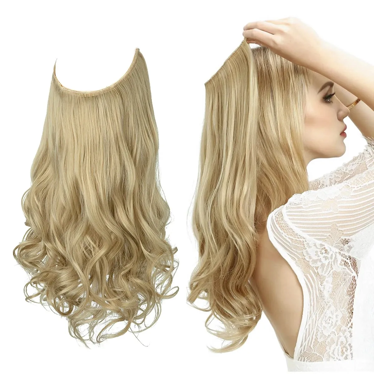 Nice Premium Synthetic Invisible Wire With Clip In Hair Extensions Daily Use Hairpieces Long Brown Natural Wavy Fake Hair piece