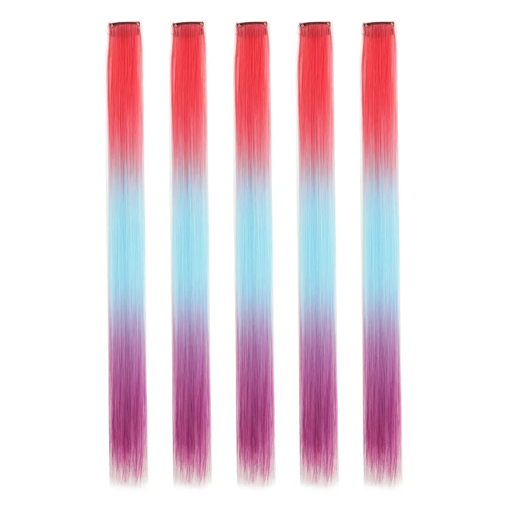 5PCS/set Clip in Hair Extensions Synthetic Hairpieces Colored Party Highlights for Girls 18 inches Multi-colors Straight Hair