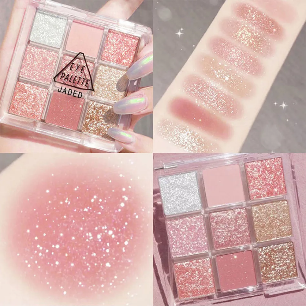 Full Pearlescent Eyeshadow Palette Sparkling Sequin Butter Rose Orange Nine-colors Eye Shadow Makeup Palette Glitter Eyeshadow