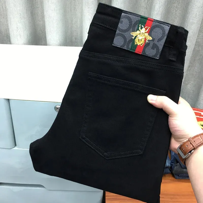 High-End Pure Black Straight Jeans Men's Spring and Autumn Fashion All-Matching Business Classic Stretch Casual Trousers