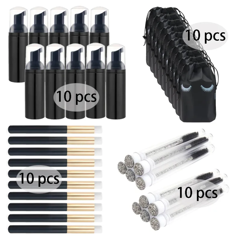 20/40Pcs 60ml Plastic Refillable Leakproof Empty Foam Pump Bottles Lash Shampoo Kit Travel Soap Dispenser Face Wash Makeup Tools