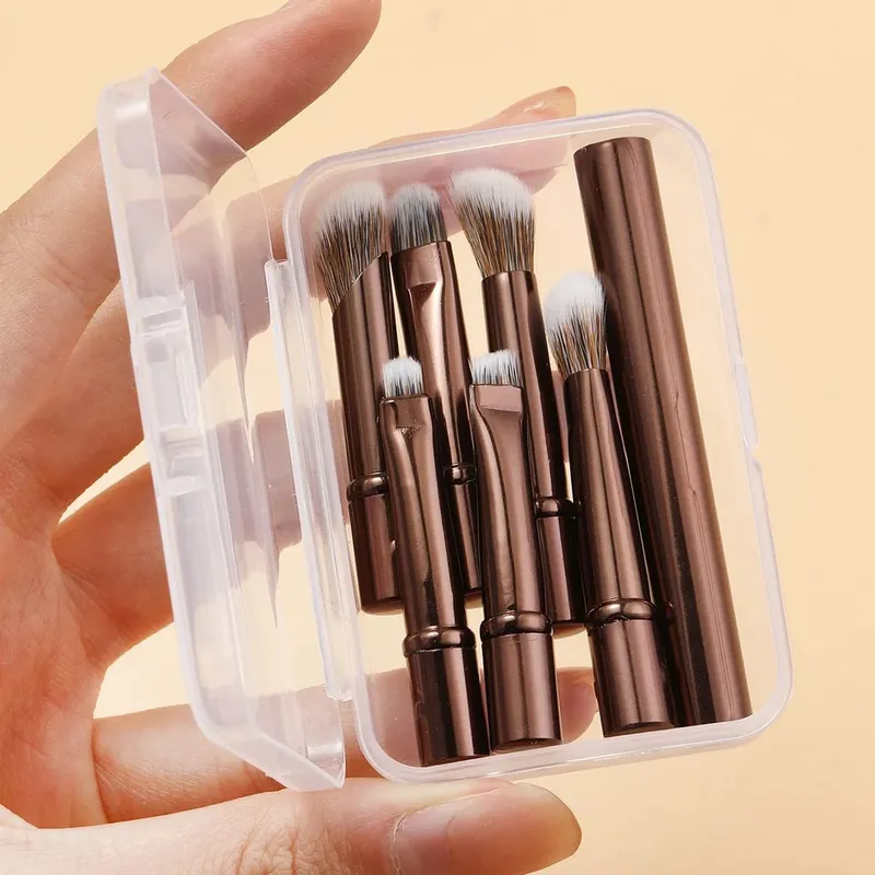 6pcs Portable Makeup Brush Replacement Head Set Nose Shadow Brush with Box for Women Professional Cosmetic Puff Brush Cleaner — image 1