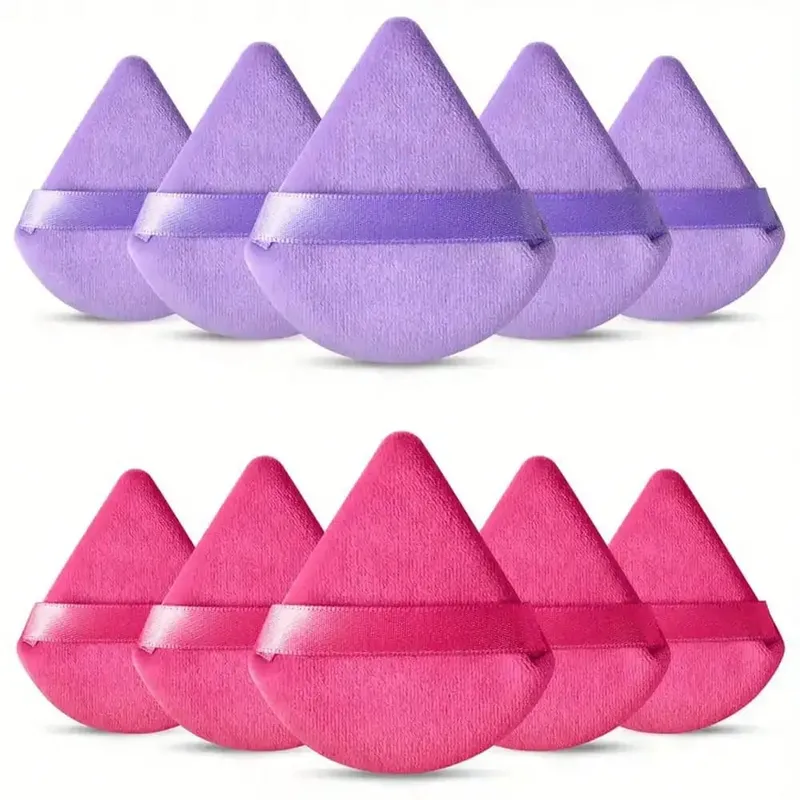 10 Pcs Triangle Velvet Powder Puff Pizza Flours Mini Face Makeup Sponge Cosmetics Washable Lightweight Makeup Tool