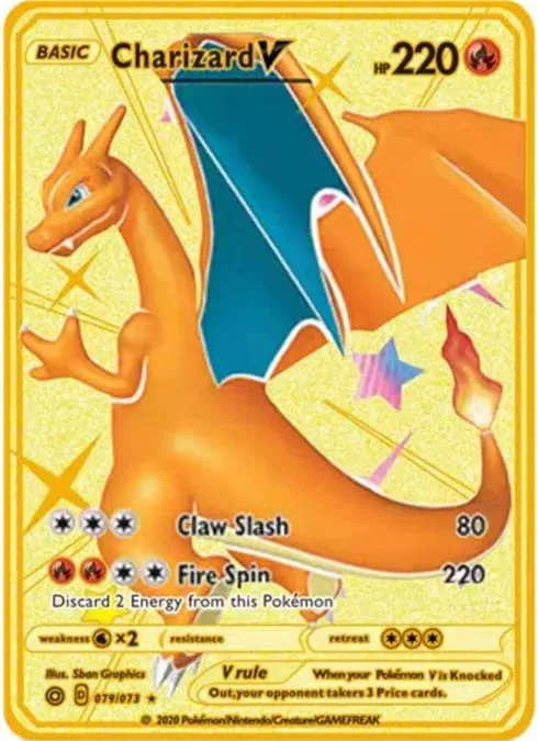 English Version Pokemon Metal Card Anime Figure Pikachu Charizard Mewtwo Battle Trading Game Collection Cards Model Toy Gifts