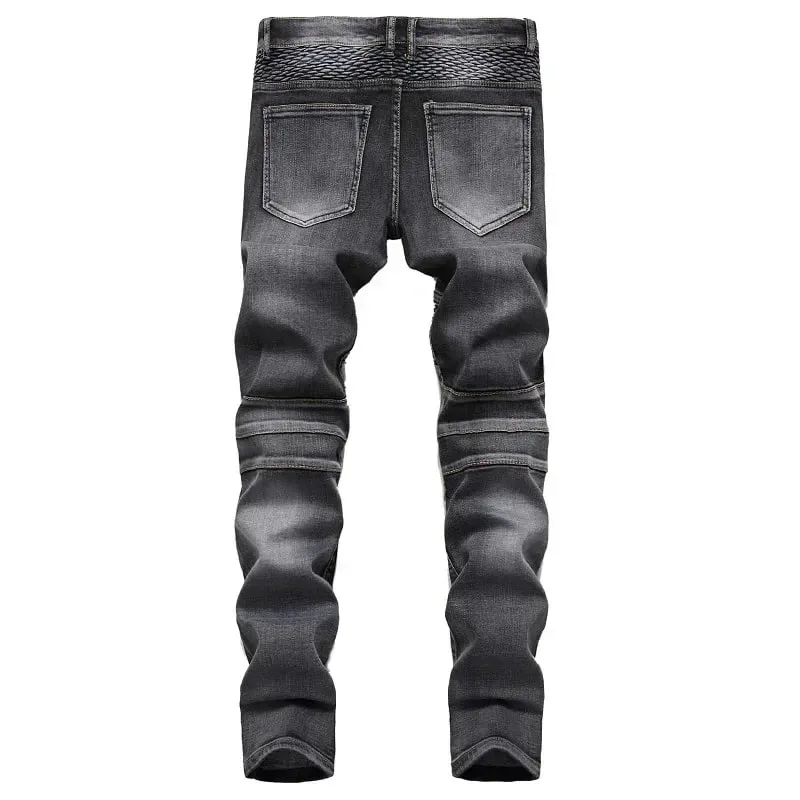 Ανδρικό νέο casual τζιν μοτοσικλέτας Hip Hop Street Riding Stretch Slim Fit ίσιο παντελόνι Patchwork Μόδα τζιν παντελόνι Ανδρικό — image 2