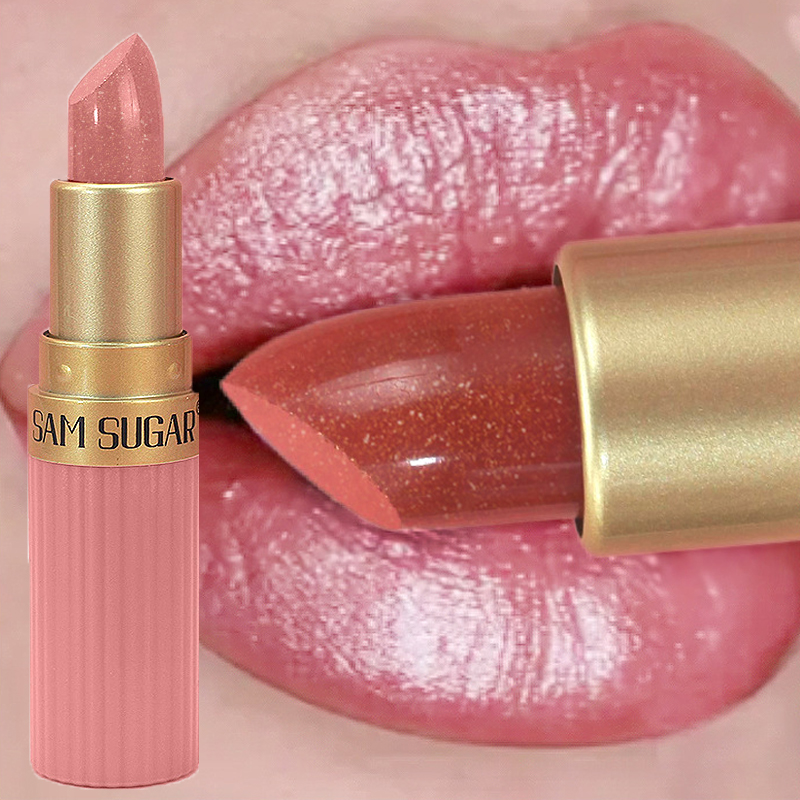 Diamond Pink Lipstick Chocolate Brown Metallic Glitter Lipstick Long-Lasting Waterproof Shimmer Pearl Sparkling Lip Gloss Makeup