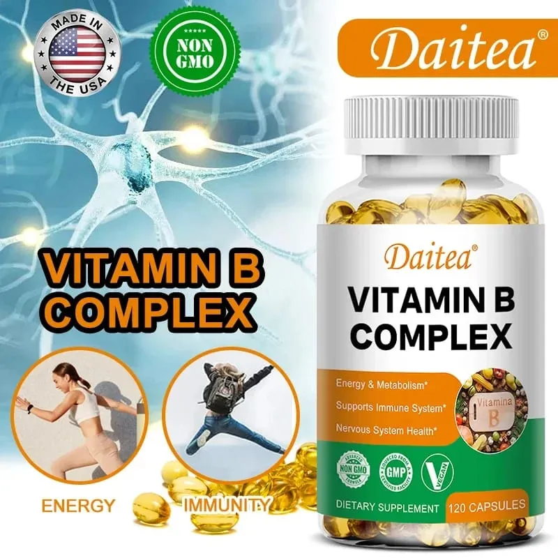 Organic Vitamin B Complex Supports Energy Immune Health Antioxidant Supplement - 30/60/120 Vegetarian Capsules