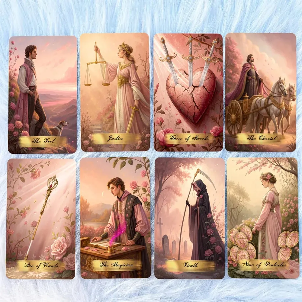 Pink victoriansk tarotkortsæt 78 stykker 13x8 cm romantisk og elegant design inkluderer papirinstruktioner perfekt til begyndere — image 6