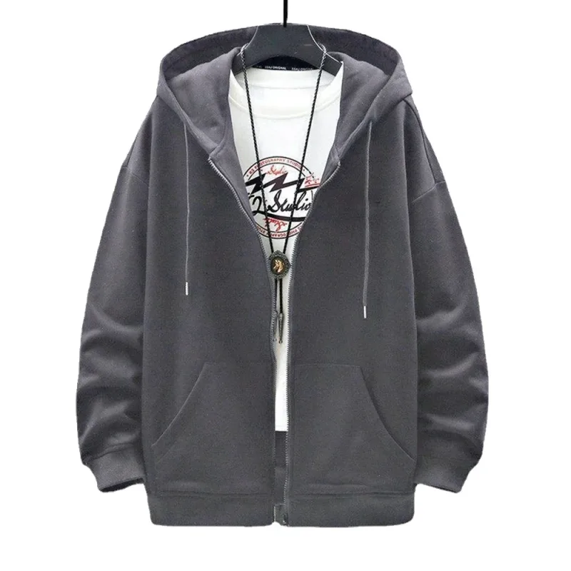 Moda masculina com capuz cardigan outono moletom com capuz cor sólida jaqueta clássica manga longa com zíper casaco casual roupas masculinas