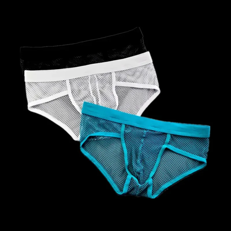 Hollow Out Fishnet Men's U Convex Briefs Breathable Mesh Low Waist Fully Transparent Underwear Perspective Lingerie