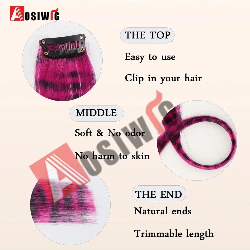 5PC Synthetic Feather Hair Extensions With Clips Heat Resistant Straight Hair Extensions Color Colored Black Hair Clip Womens 8G