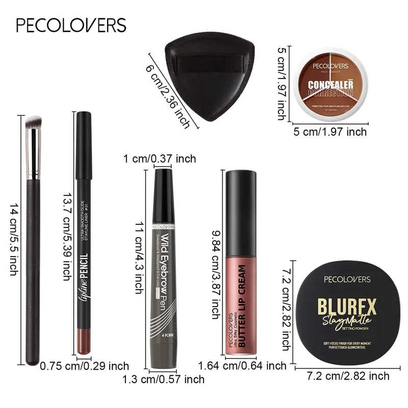 7PCS Face Makeup Set Long‑Lasting Concealer Contour Powder Lip Cream Waterproof Eyebrow Pen With Makeup Brush — image 4