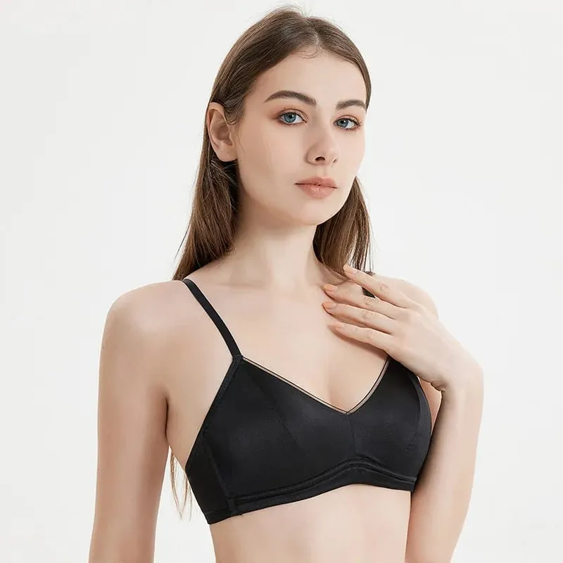 SuyaDream Women Silk Bra Set 93%Silk 7%Spandex Thin Mold Cup Wire Free Underwears 2023 Comfortable Intimates White Black