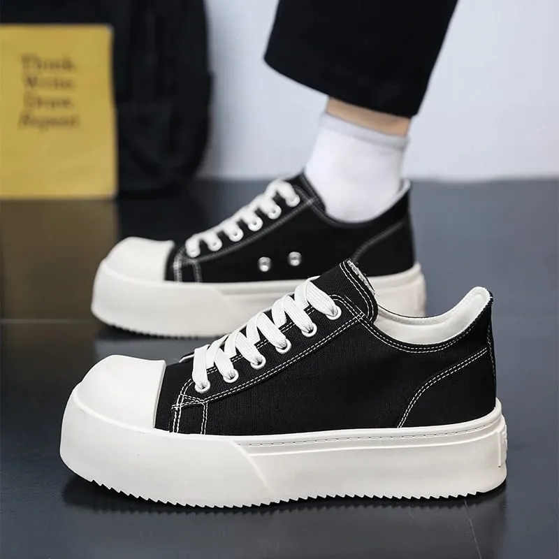 Trendy Men Platform Canvas Skate Shoes Leisure Thick Bottom Sports Casual Sneakers Mens Height Increase Lace Up Shoes