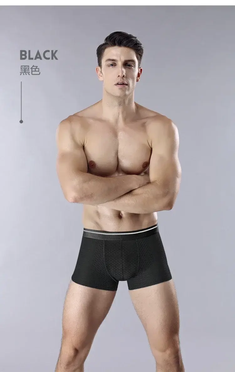 4Pcs/LotMen's Ice Silk Underwear Plus Size Shorts Mesh Boxers Mesh Breathable Underwear Antibacterial Quick Drying Underwear Men — image 13