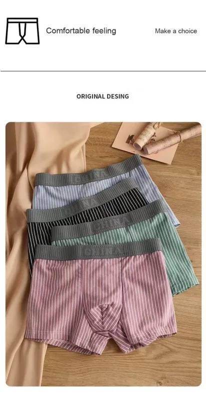 4Pcs Boxer Shorts Men's Underwear Sexy Panties Cotton Boxers Striped Underpants Male Shorts U Convex Lingerie Plus Size L-6XL