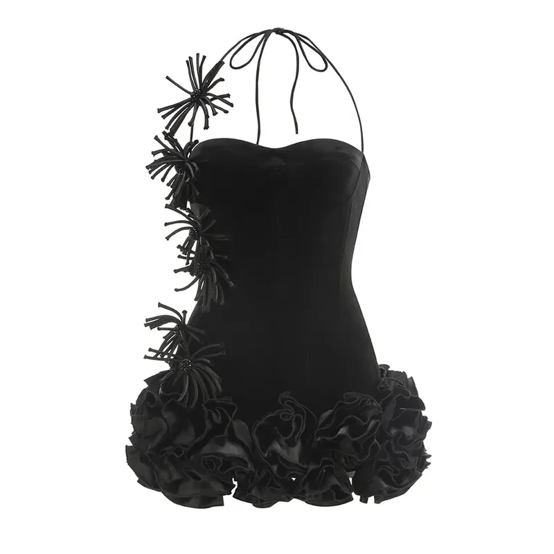 VC Chic Halter Sleeveless Style Corset Mini Dress with Unique Embellishments for a Special Night Out Evening Gown
