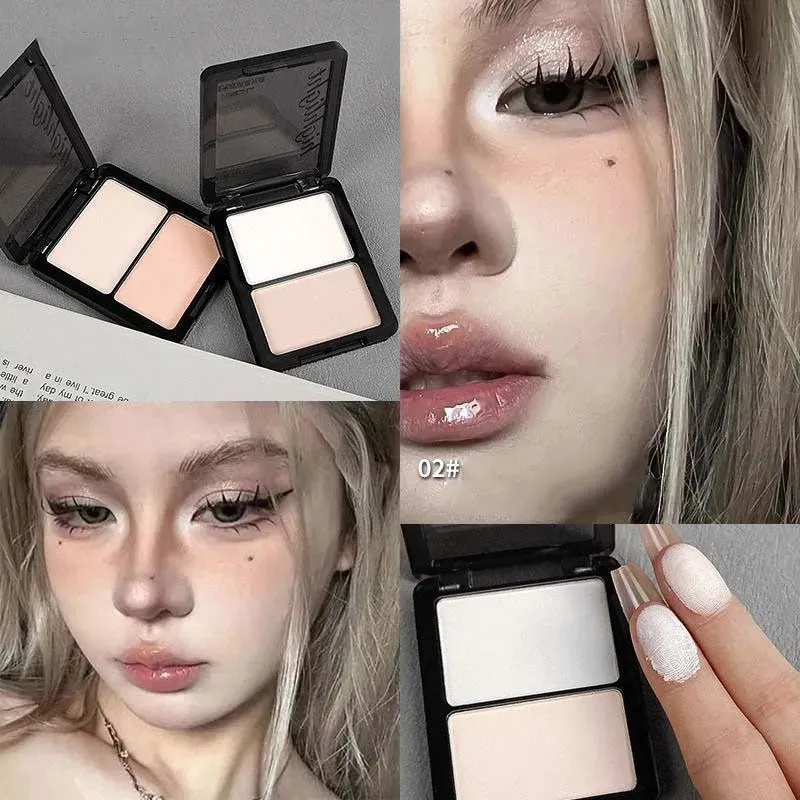 Two Color Highlight & Eye Shadow Powder Delicate Natural Lightweight Matte Finish Eyeshadow Soft Focus Face Brightening Makeup