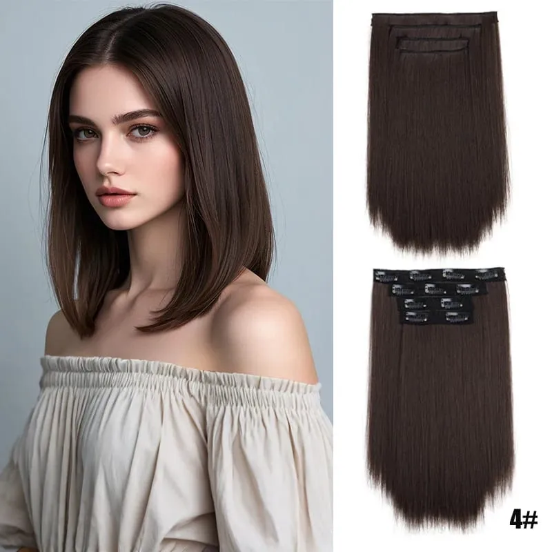 Wig piece for women long straight hair extensions 11 card four piece set synthetic clip hair — image 9